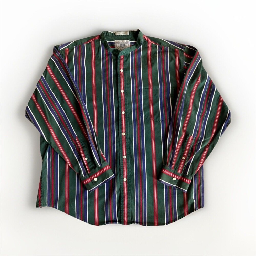 Vintage John Ashford Sport Men's XL Woven Cotton Striped Long Sleeve Button-Up